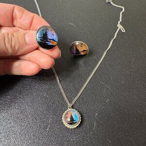 Vintage Butterfly Wing Necklace and Matching Earrings